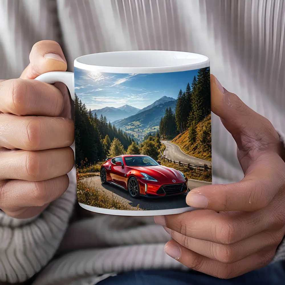 Nissan Z Red Sports Car Mountain Road – Mugs