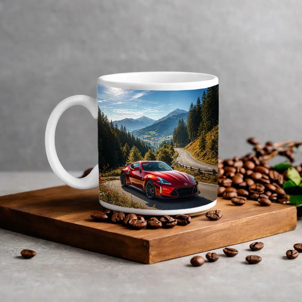 Nissan Z Red Sports Car Mountain Road – Mugs