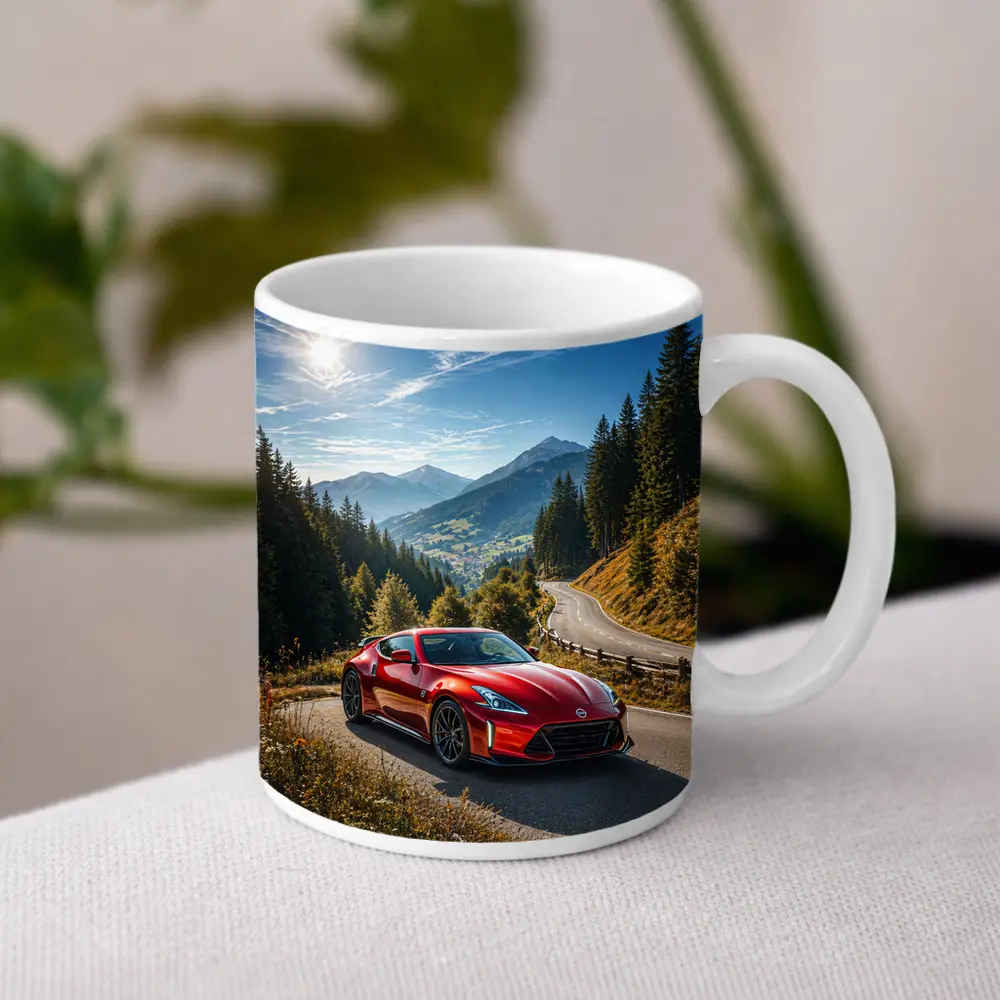 Nissan Z Red Sports Car Mountain Road – Mugs