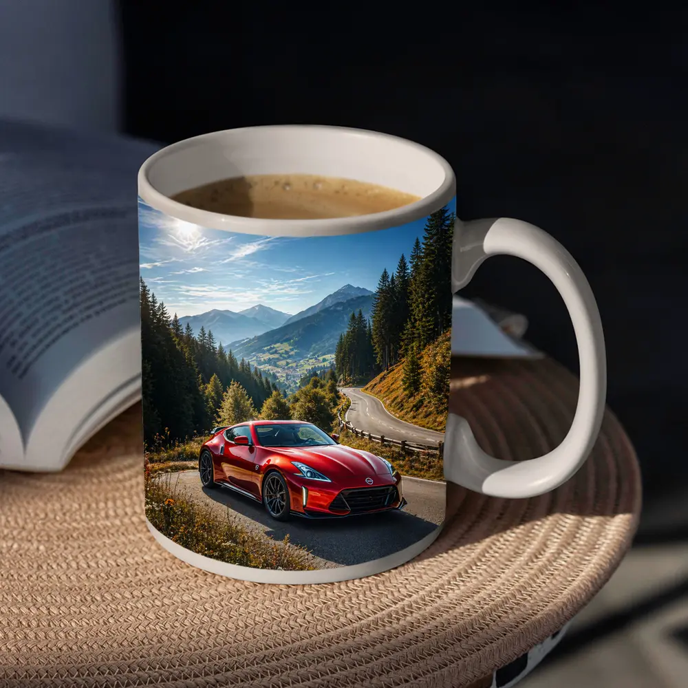 Nissan Z Red Sports Car Mountain Road – Mugs