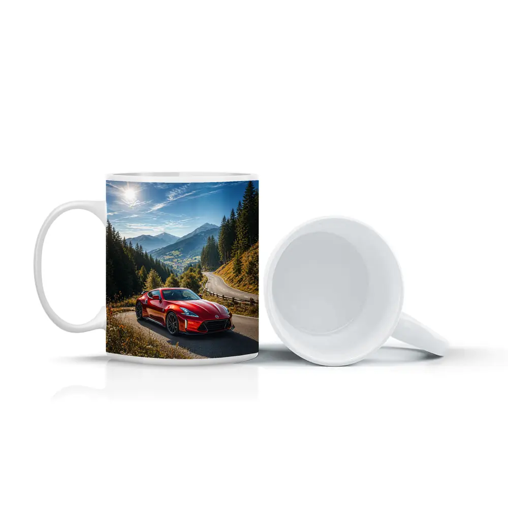 Nissan Z Red Sports Car Mountain Road – Mugs