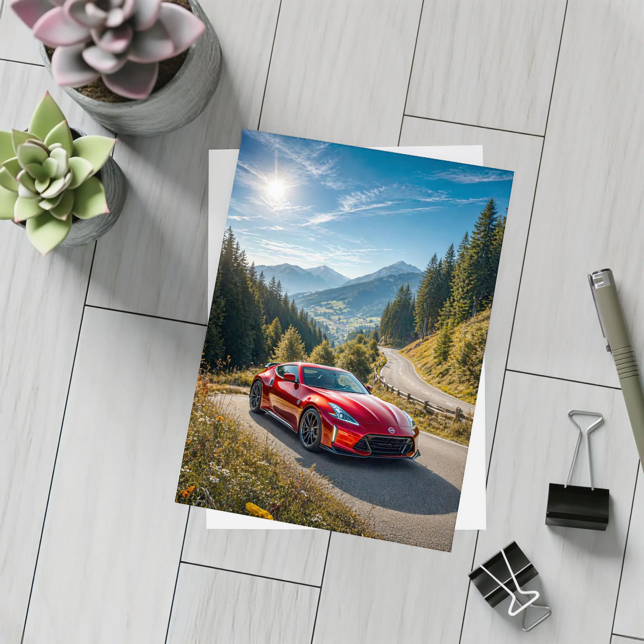 Nissan Z Red Sports Car Mountain Road – Postcards