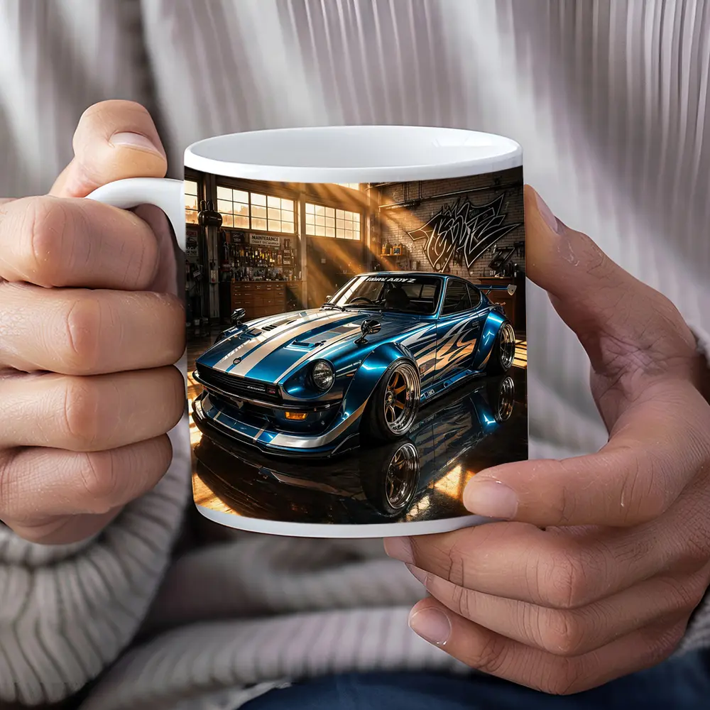 Nissan Z Custom Blue Garage Workshop Scene – Mugs