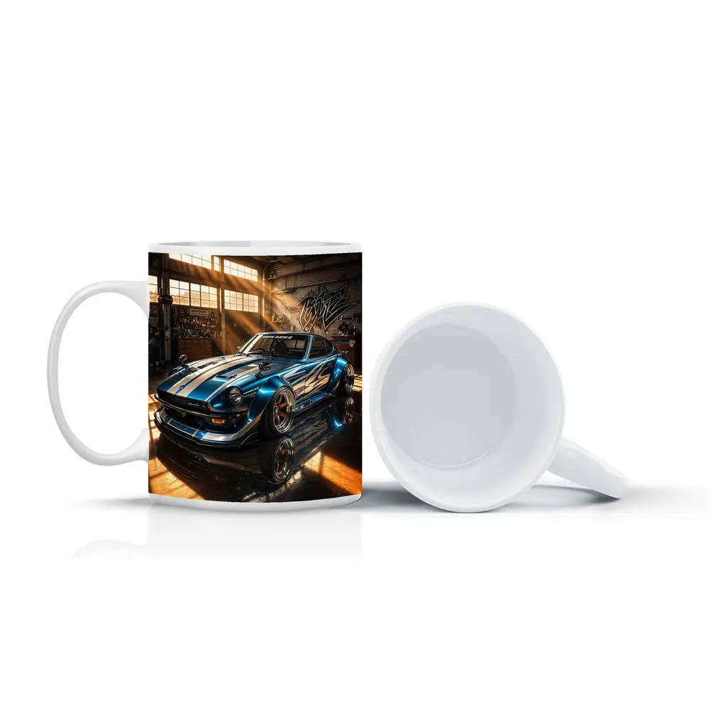 Nissan Z Custom Blue Garage Workshop Scene – Mugs