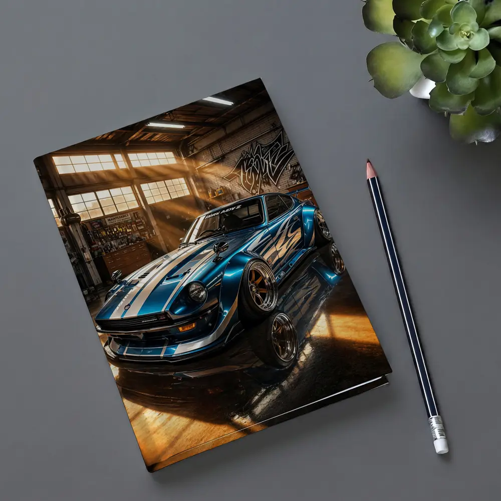 Nissan Z Custom Blue Garage Workshop Scene – Notebooks