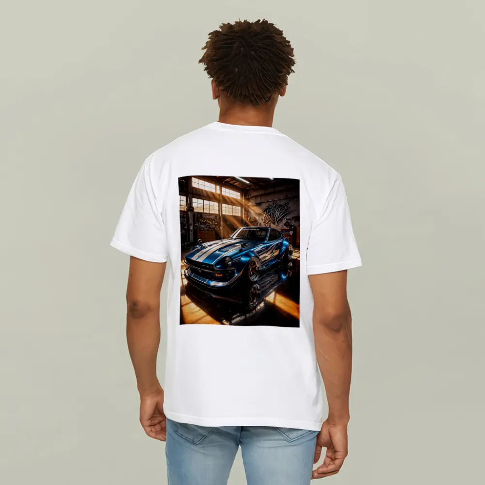 Nissan Z Custom Blue Garage Workshop Scene – T-Shirts