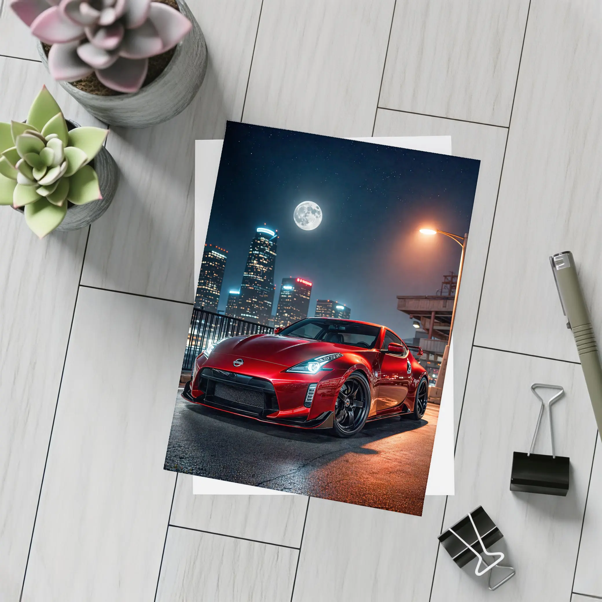 Nissan 370Z Red City Night Skyline – Postcards