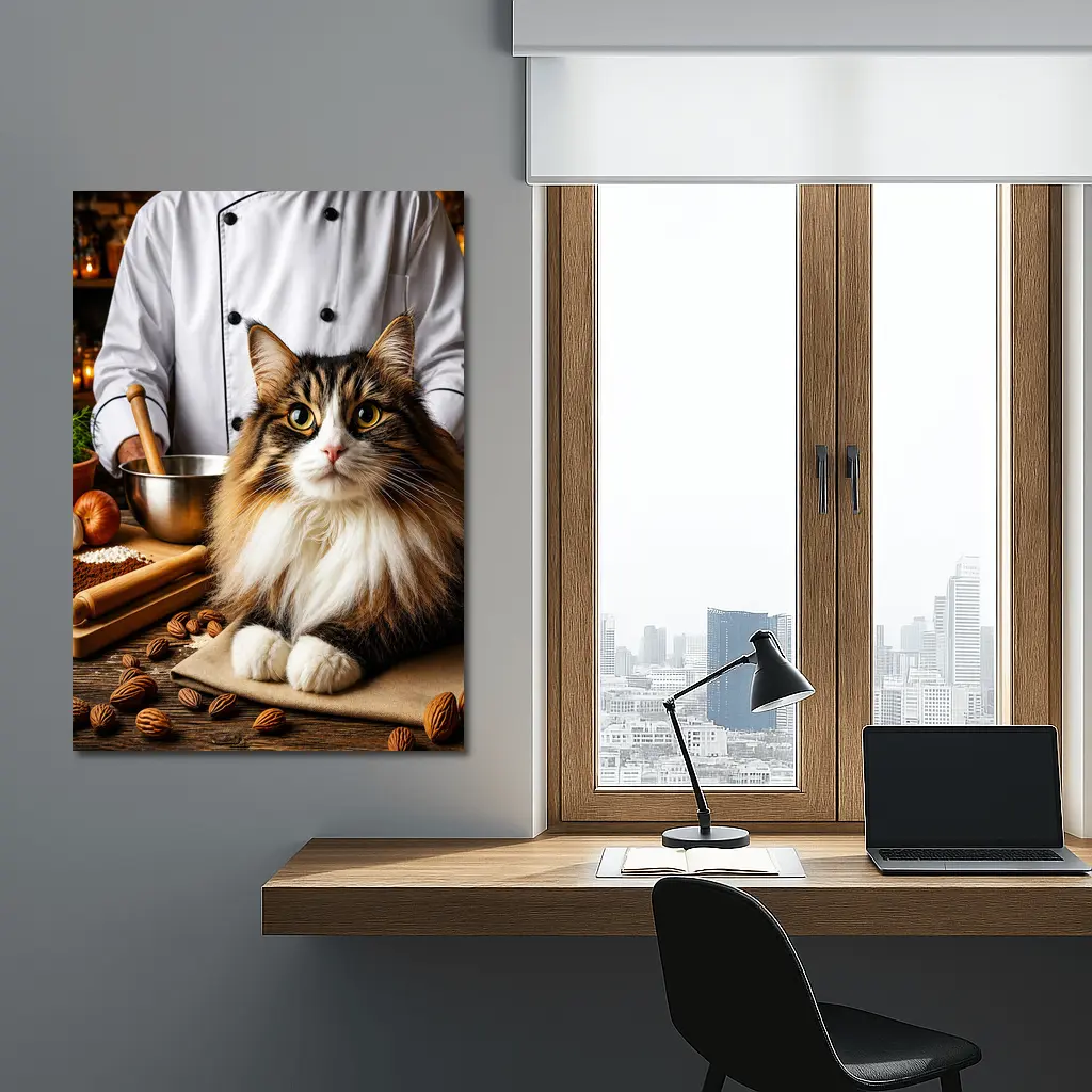 Norwegian Forest Cat Chef Kitchen Scene – Wall Art