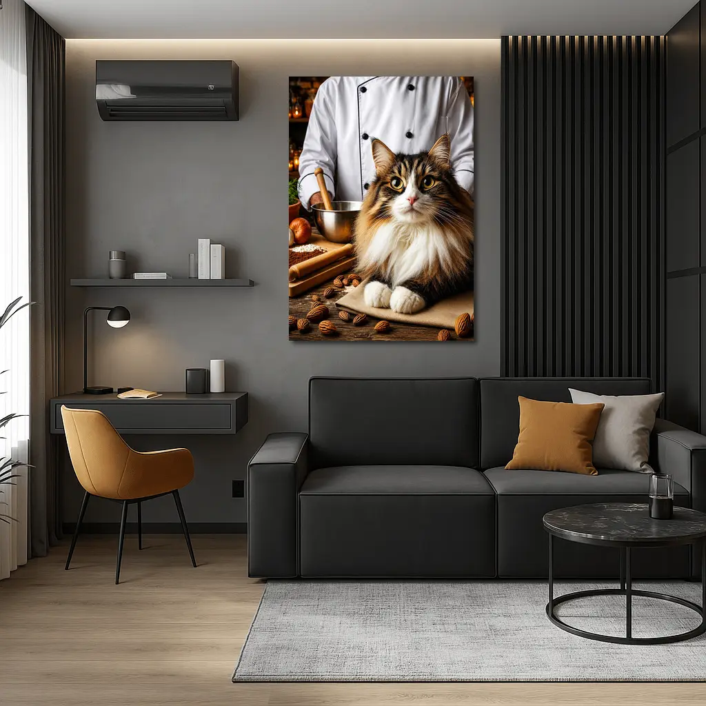 Norwegian Forest Cat Chef Kitchen Scene – Wall Art