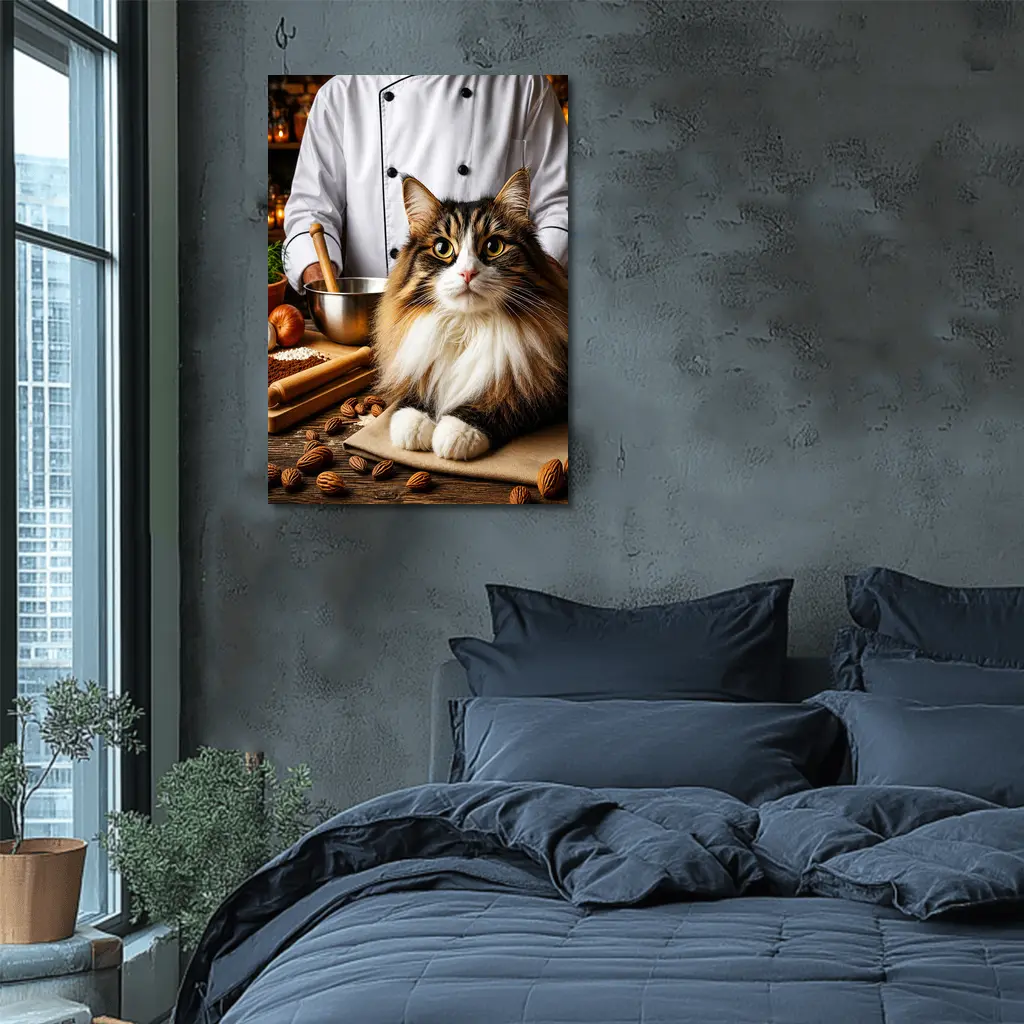 Norwegian Forest Cat Chef Kitchen Scene – Wall Art