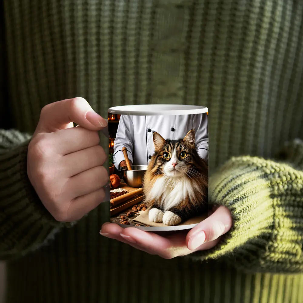 Norwegian Forest Cat Chef Kitchen Scene – Mugs