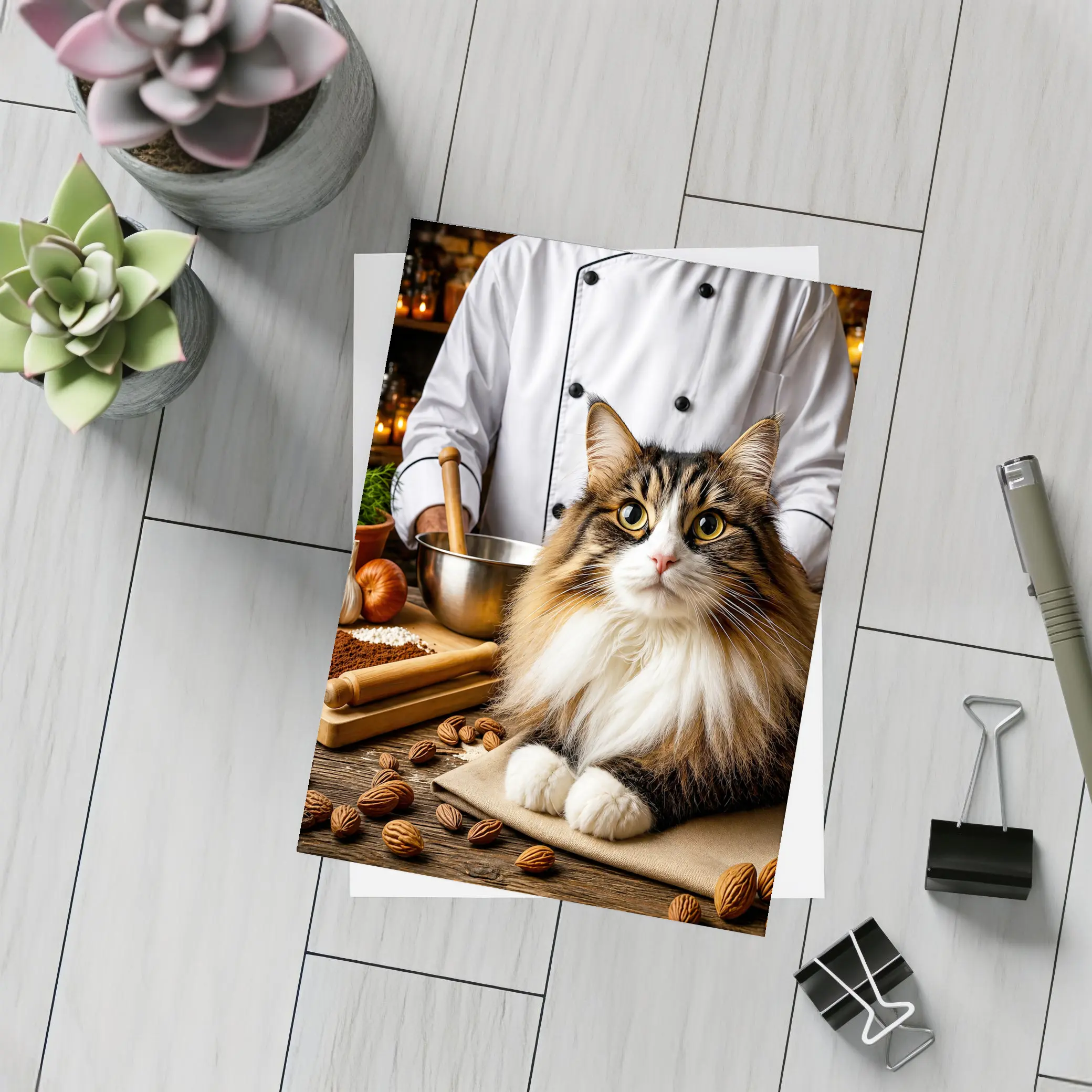 Norwegian Forest Cat Chef Kitchen Scene – Postcards