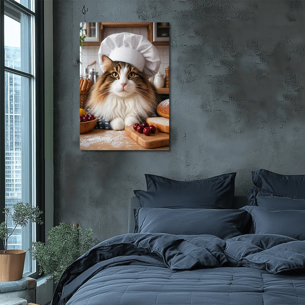 Norwegian Forest Cat Chef Kitchen Baking Scene – Wall Art
