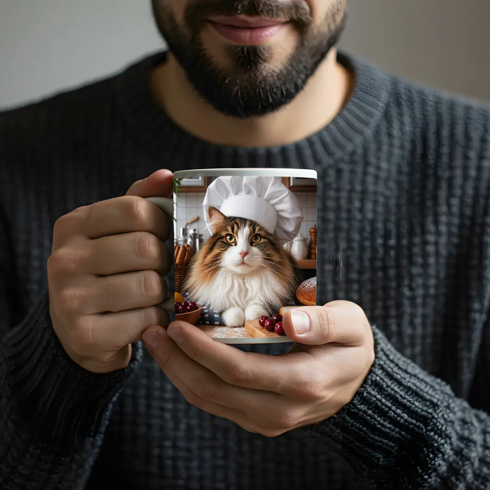 Norwegian Forest Cat Chef Kitchen Baking Scene – Mugs
