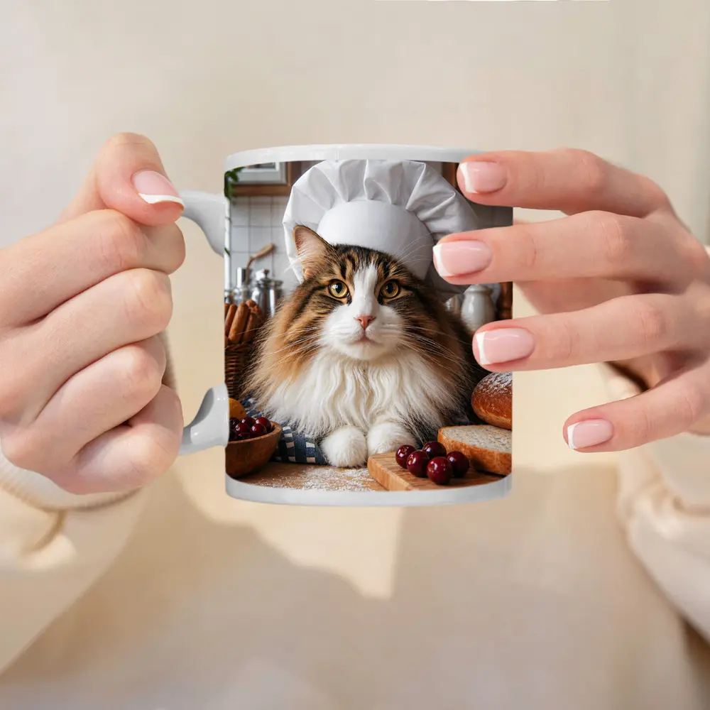 Norwegian Forest Cat Chef Kitchen Baking Scene – Mugs