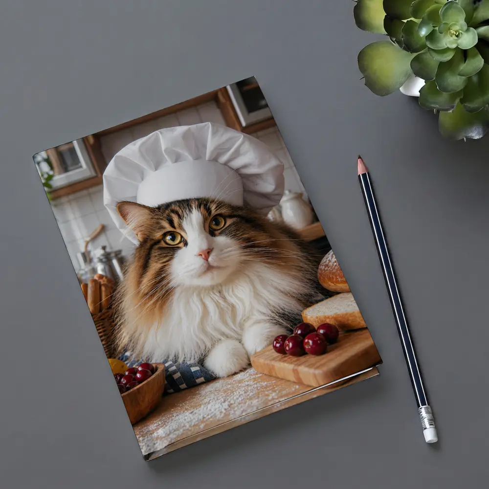 Norwegian Forest Cat Chef Kitchen Baking Scene – Notebooks
