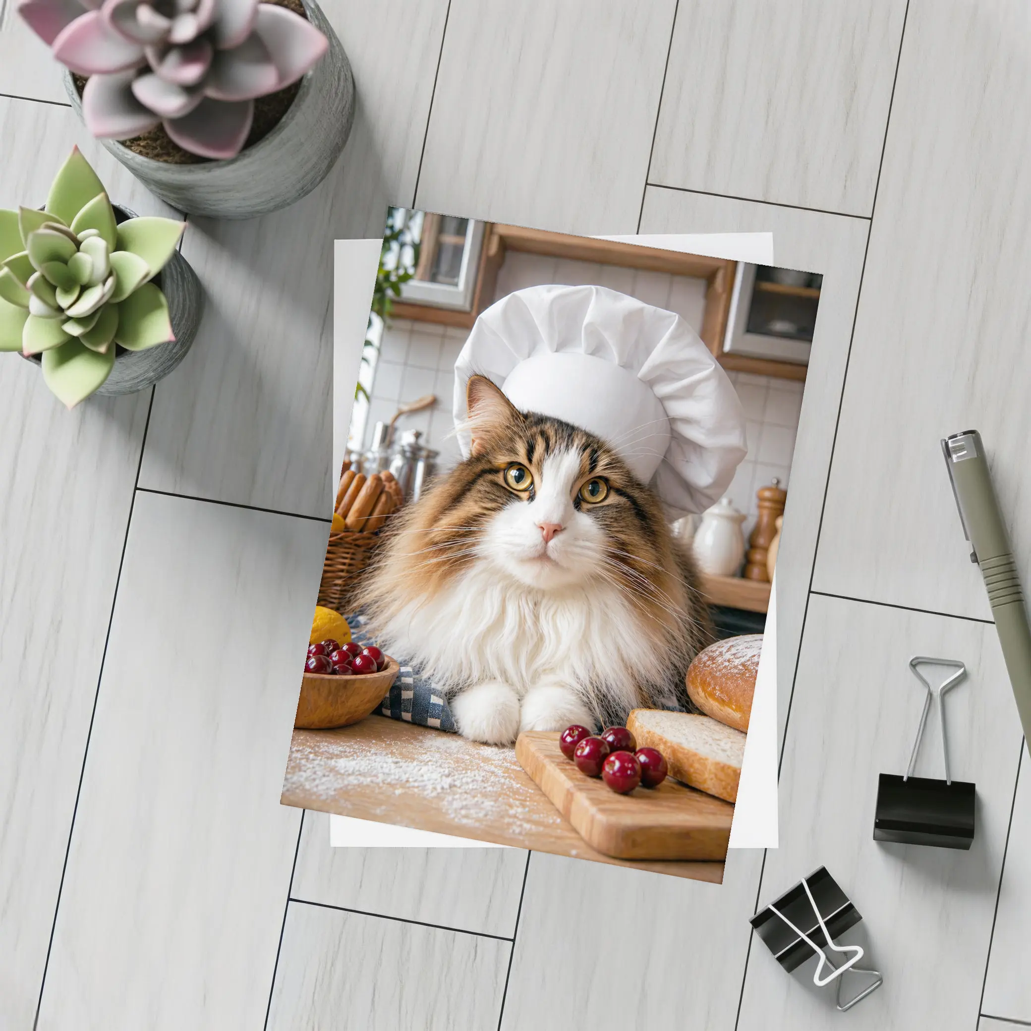 Norwegian Forest Cat Chef Kitchen Baking Scene – Postcards