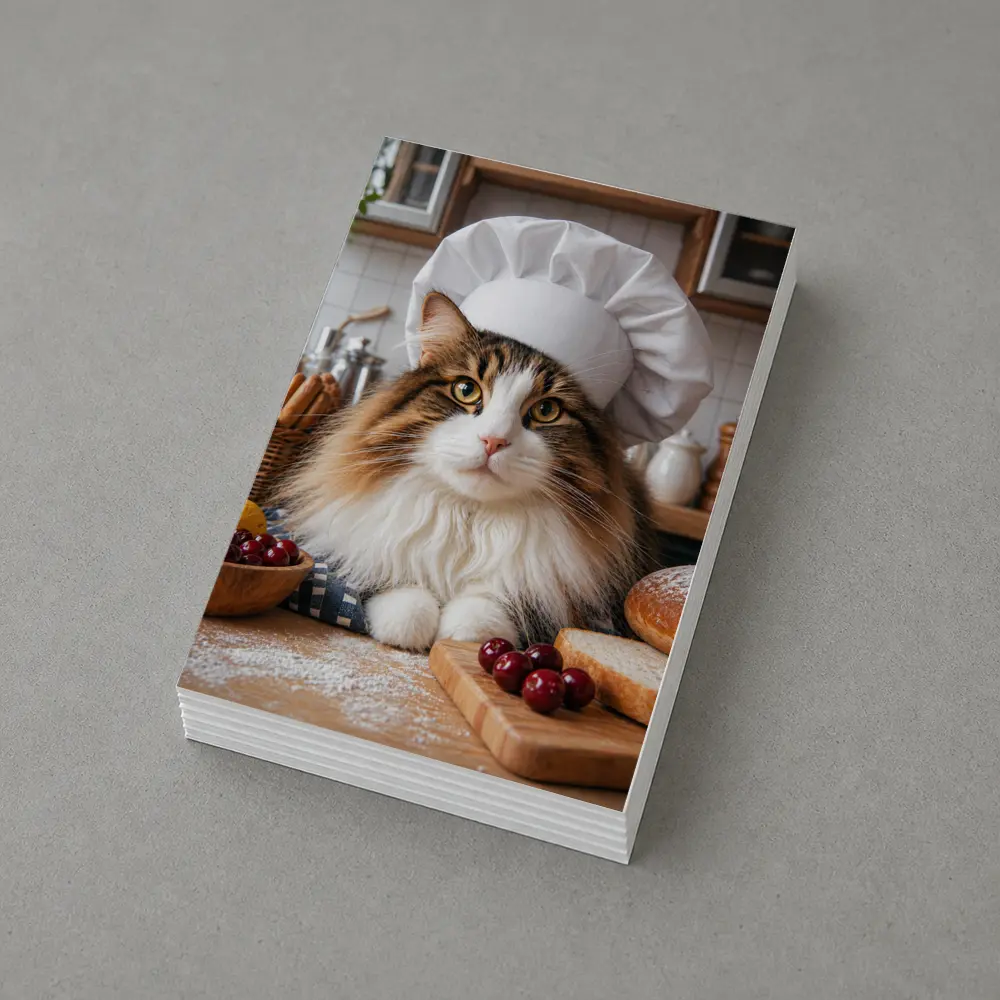Norwegian Forest Cat Chef Kitchen Baking Scene – Postcards