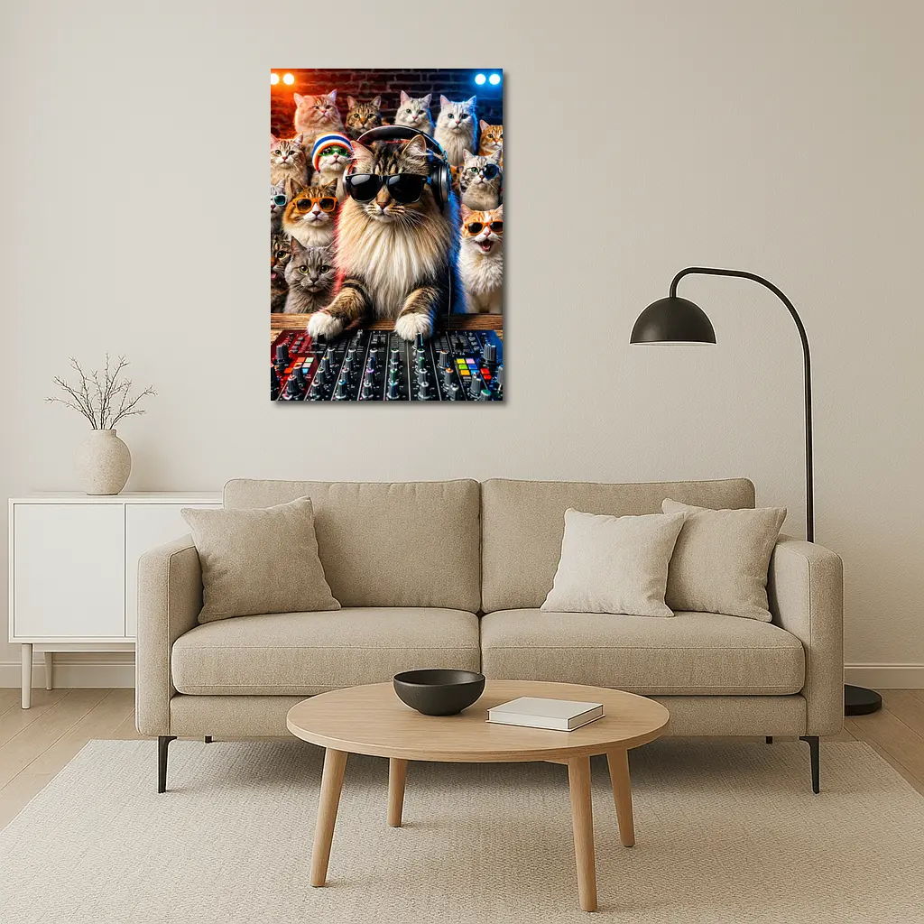Norwegian Forest Cat DJ Nightclub Party Scene – Wall Art