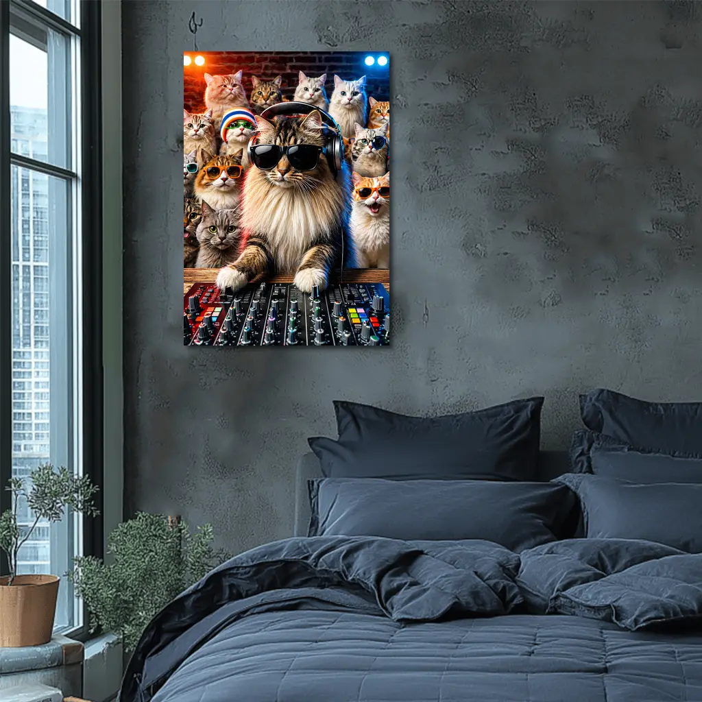 Norwegian Forest Cat DJ Nightclub Party Scene – Wall Art