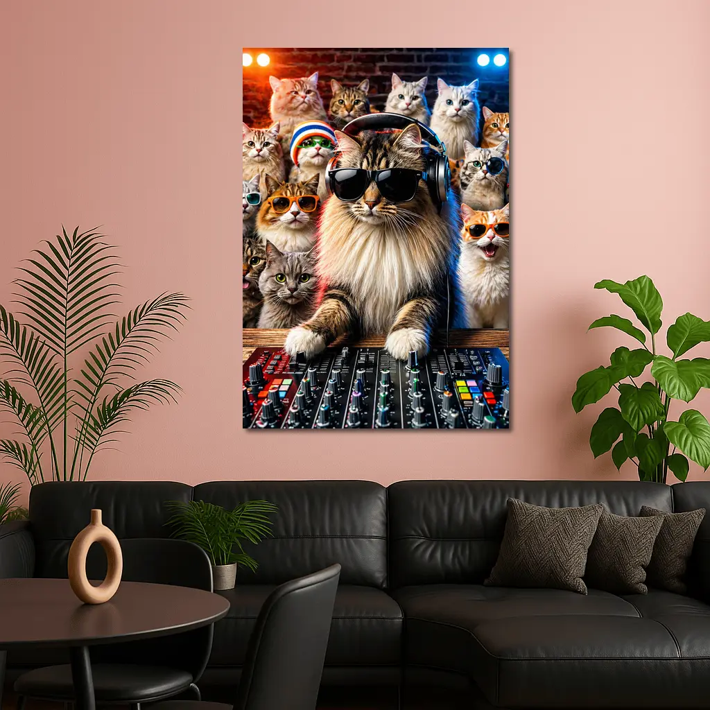 Norwegian Forest Cat DJ Nightclub Party Scene – Wall Art