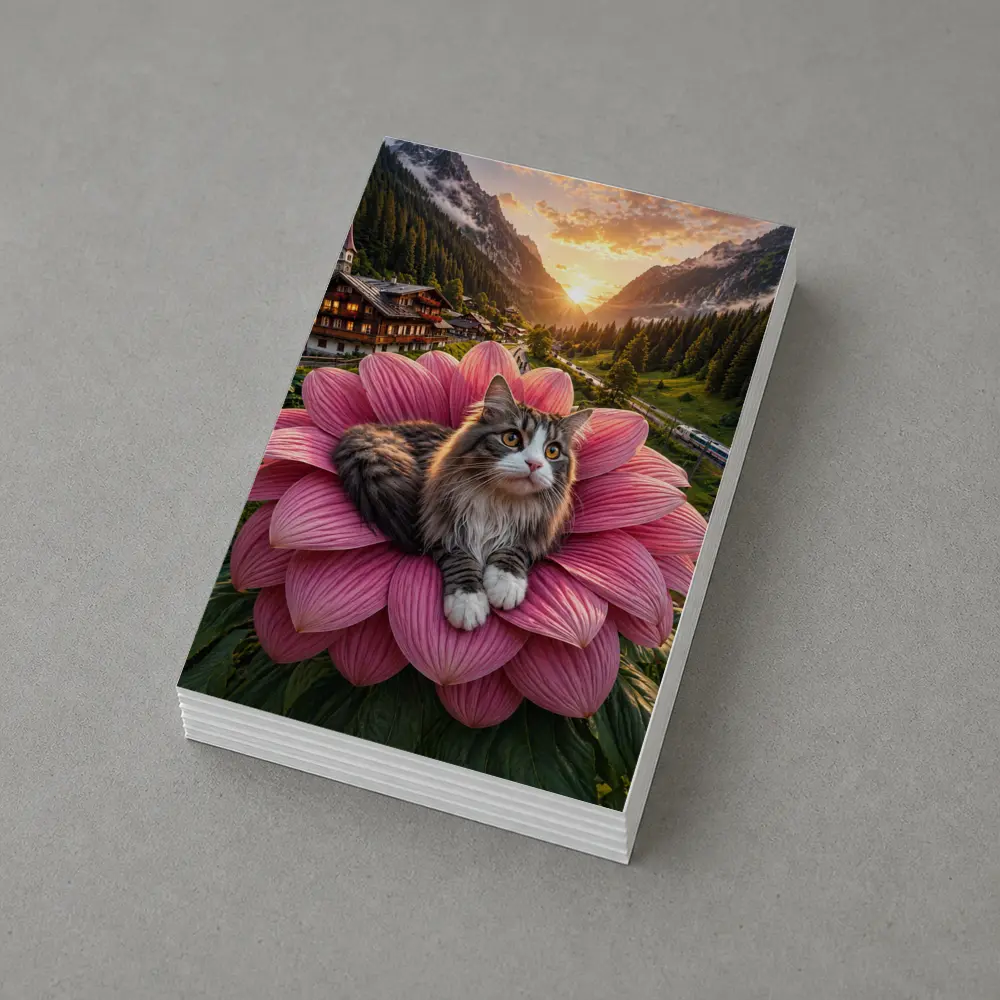 Norwegian Forest Cat on Pink Flower Mountains – Postcards