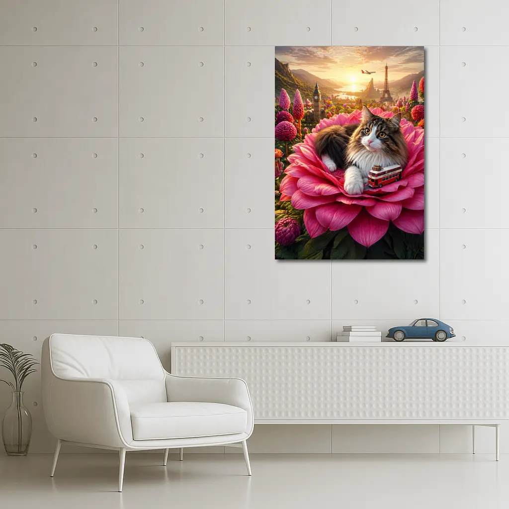 Norwegian Forest Cat Pink Flower London Paris – Wall Art