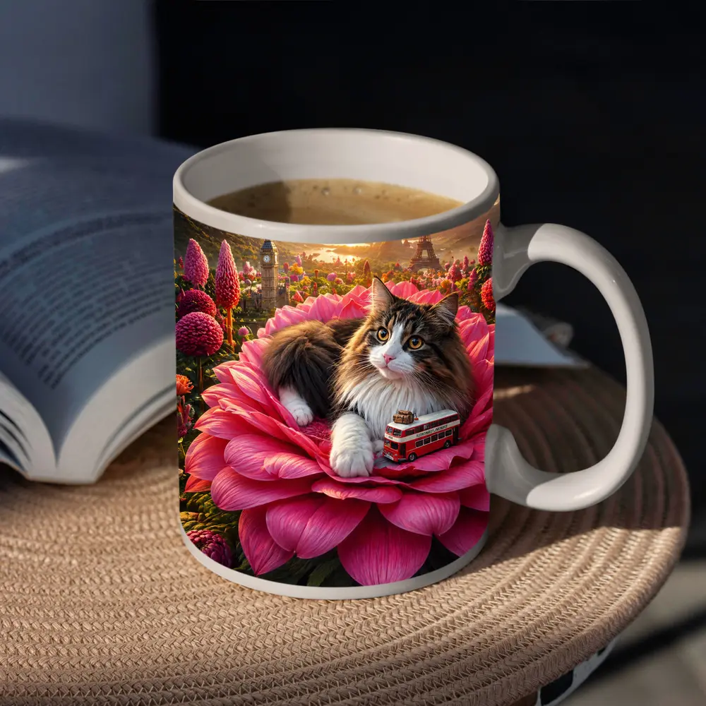 Norwegian Forest Cat Pink Flower London Paris – Mugs