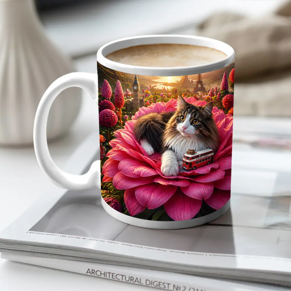 Norwegian Forest Cat Pink Flower London Paris – Mugs