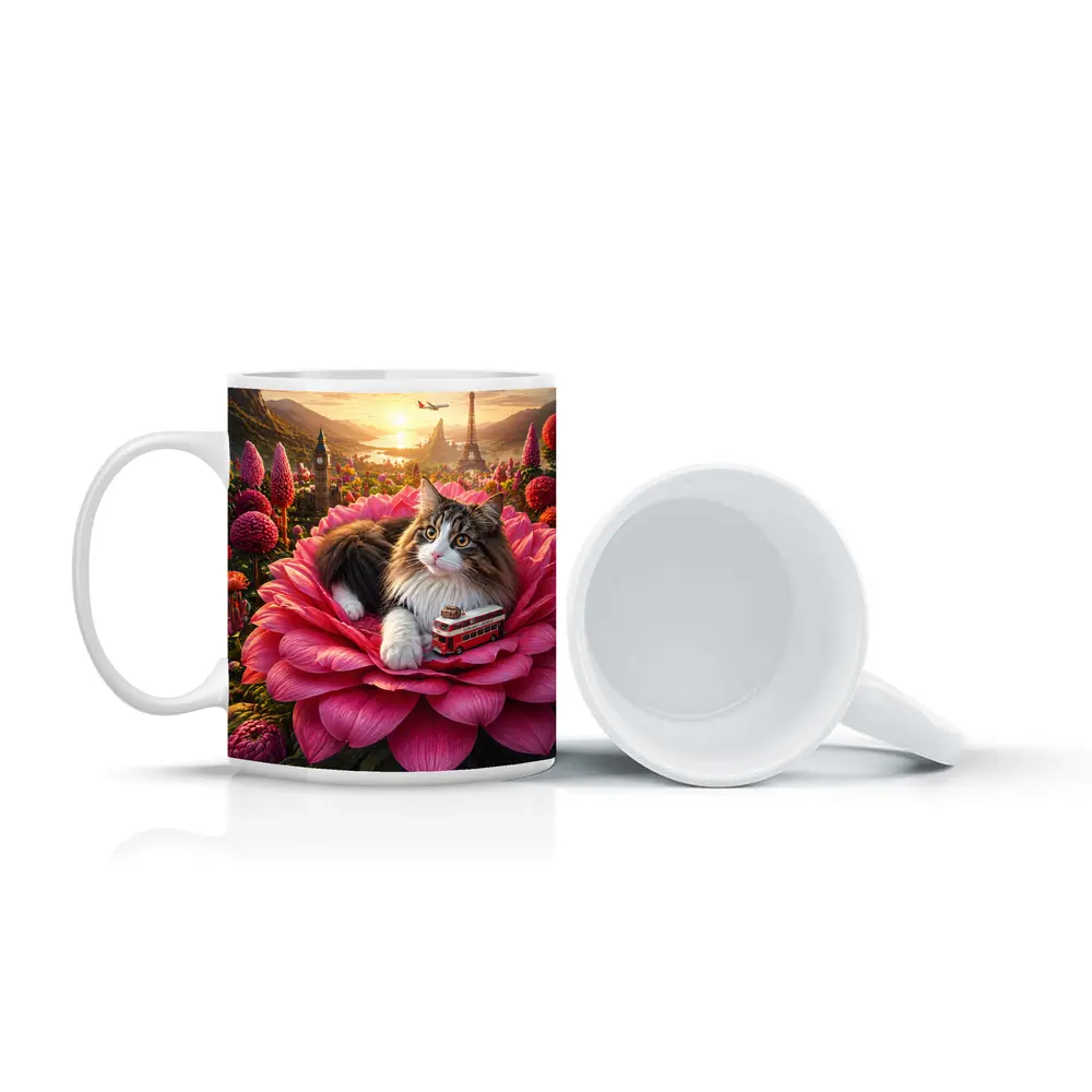 Norwegian Forest Cat Pink Flower London Paris – Mugs