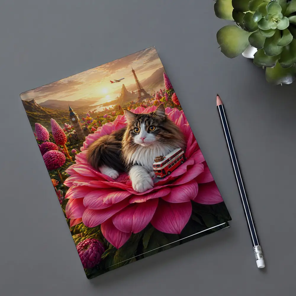 Norwegian Forest Cat Pink Flower London Paris – Notebooks