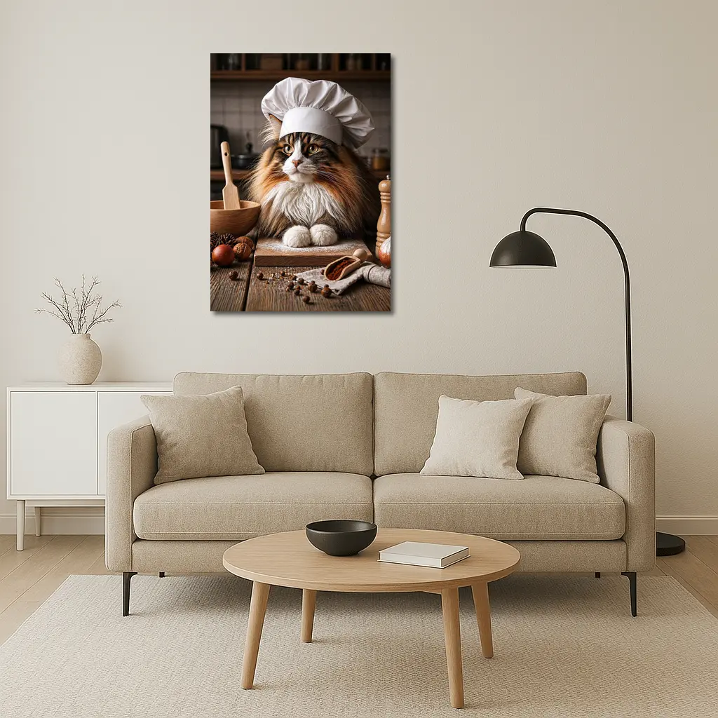 Norwegian Forest Cat Chef Kitchen Portrait – Wall Art