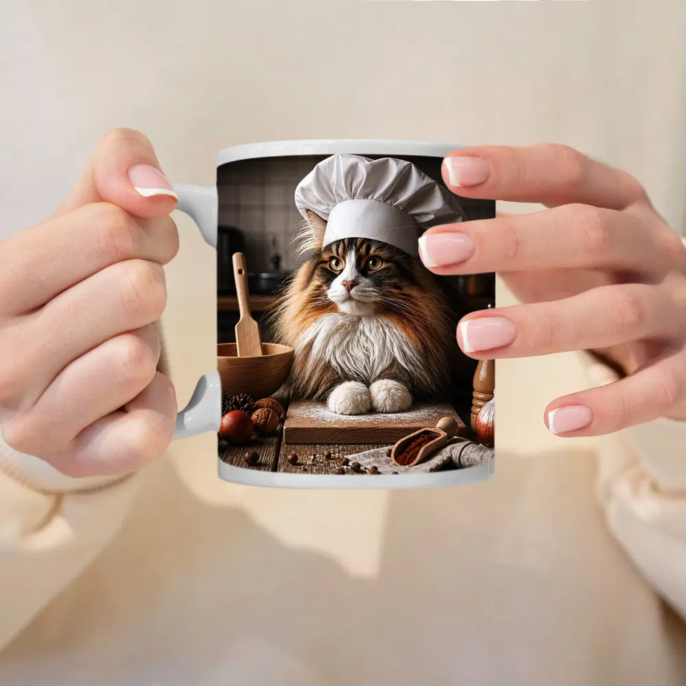Norwegian Forest Cat Chef Kitchen Portrait – Mugs