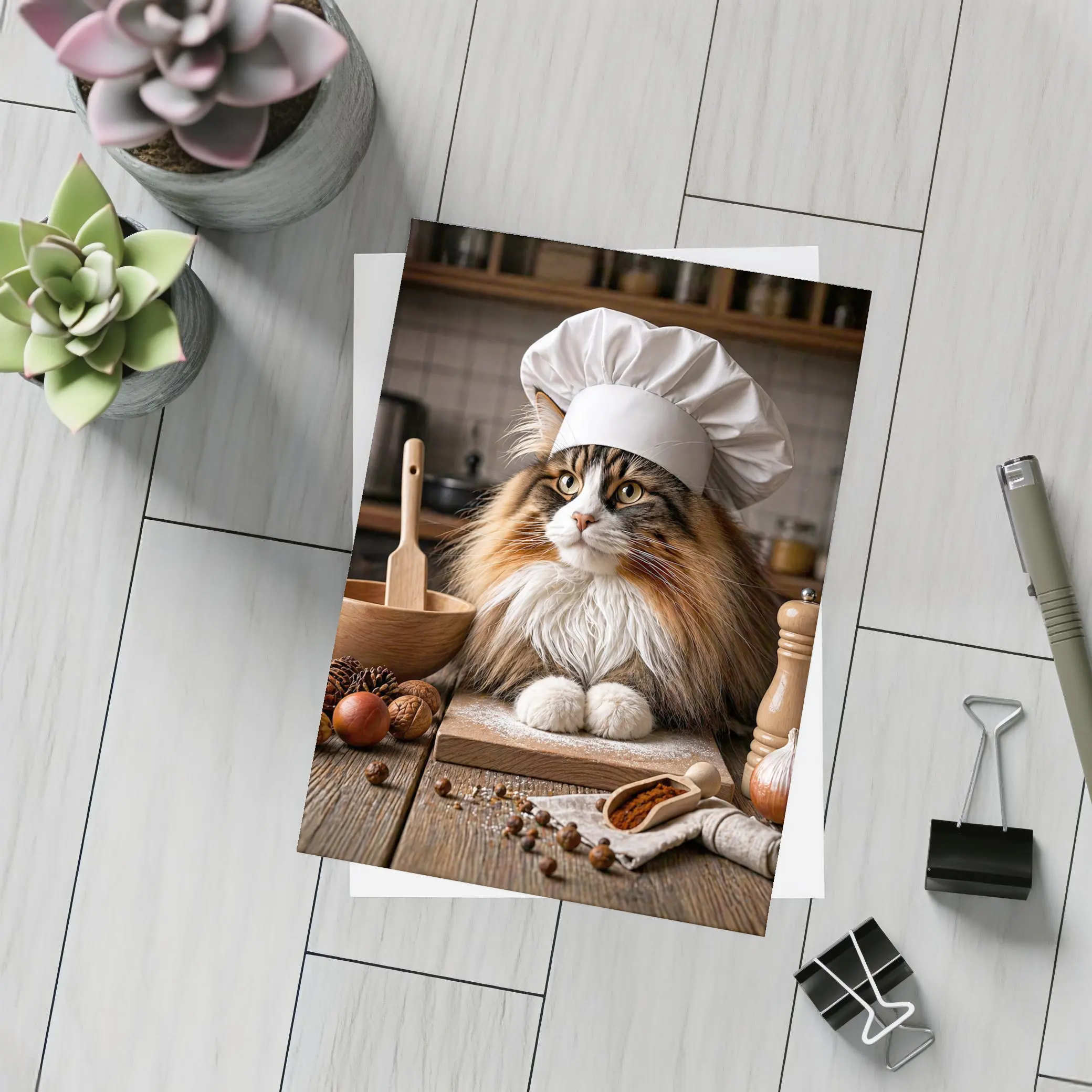 Norwegian Forest Cat Chef Kitchen Portrait – Postcards