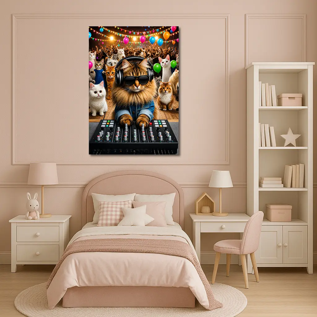 Norwegian Forest DJ Cat Party Crowd – Wall Art