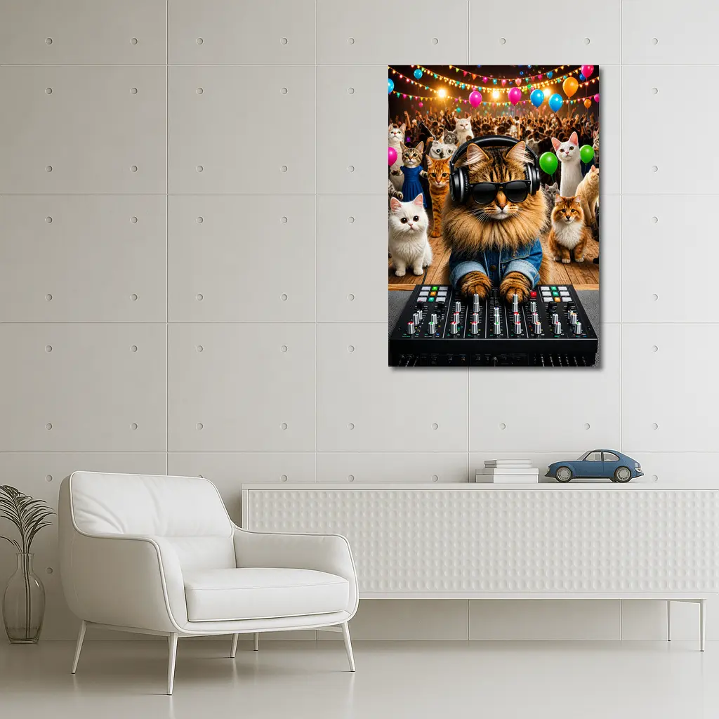 Norwegian Forest DJ Cat Party Crowd – Wall Art