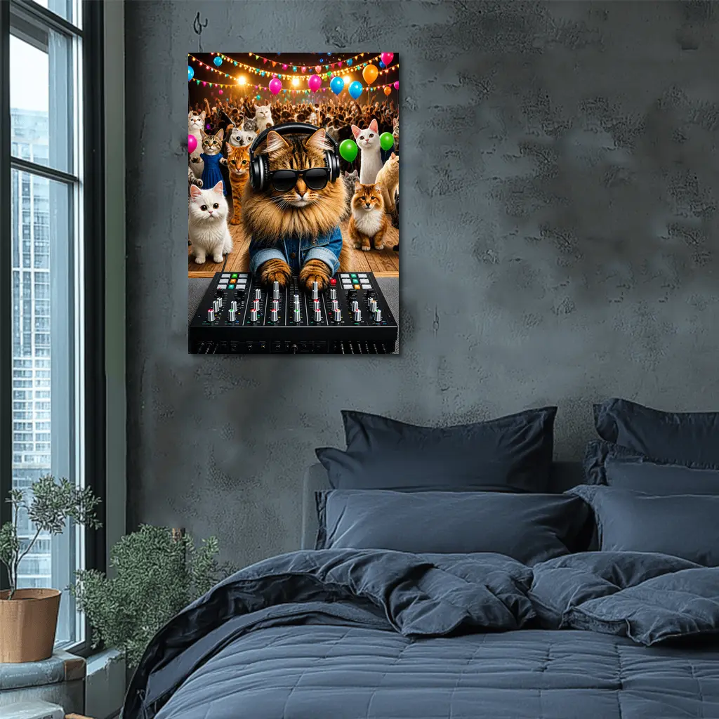 Norwegian Forest DJ Cat Party Crowd – Wall Art