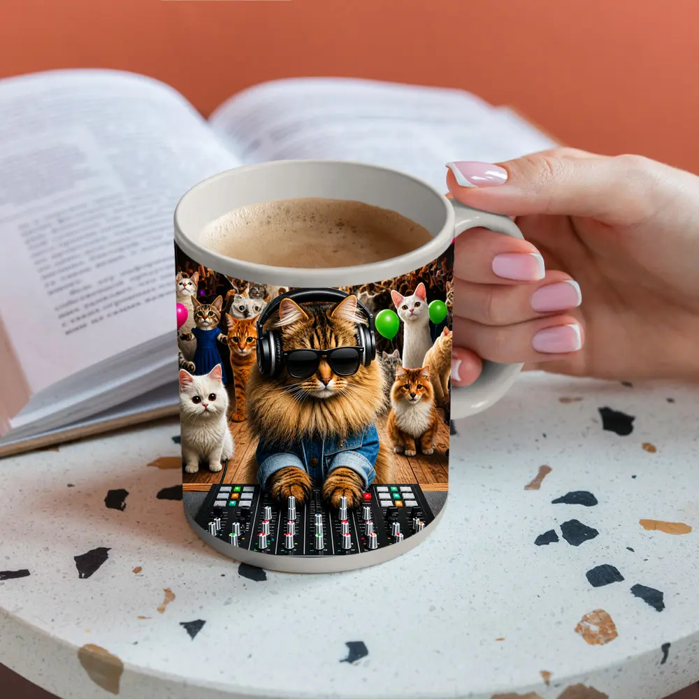 Norwegian Forest DJ Cat Party Crowd – Mugs