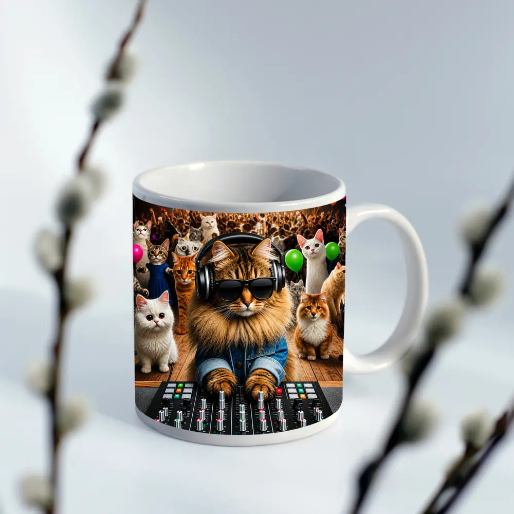 Norwegian Forest DJ Cat Party Crowd – Mugs