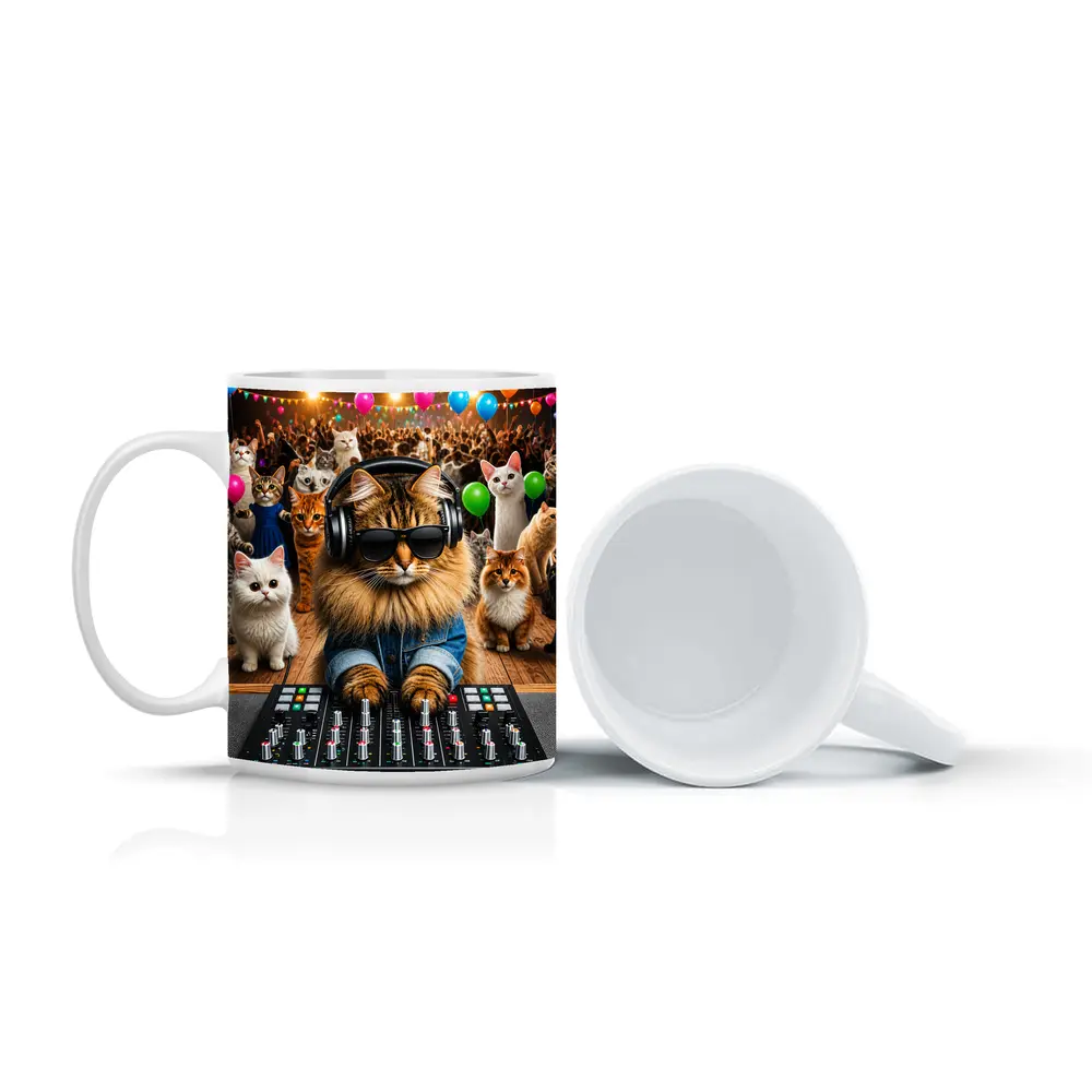 Norwegian Forest DJ Cat Party Crowd – Mugs