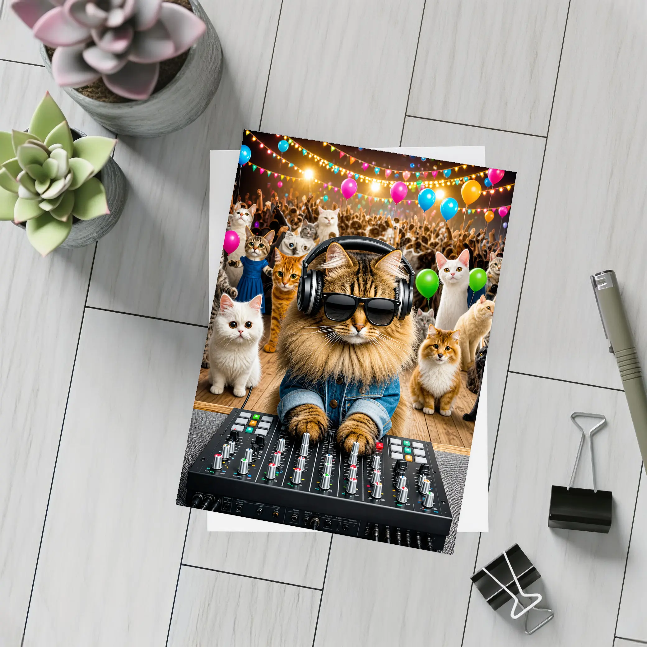 Norwegian Forest DJ Cat Party Crowd – Postcards