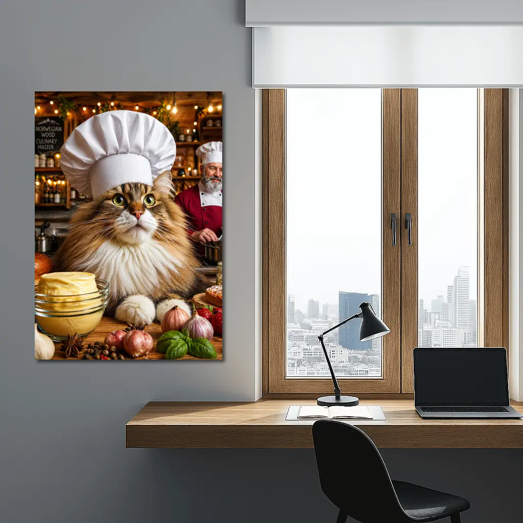 Norwegian Forest Cat Chef Cozy Kitchen – Wall Art