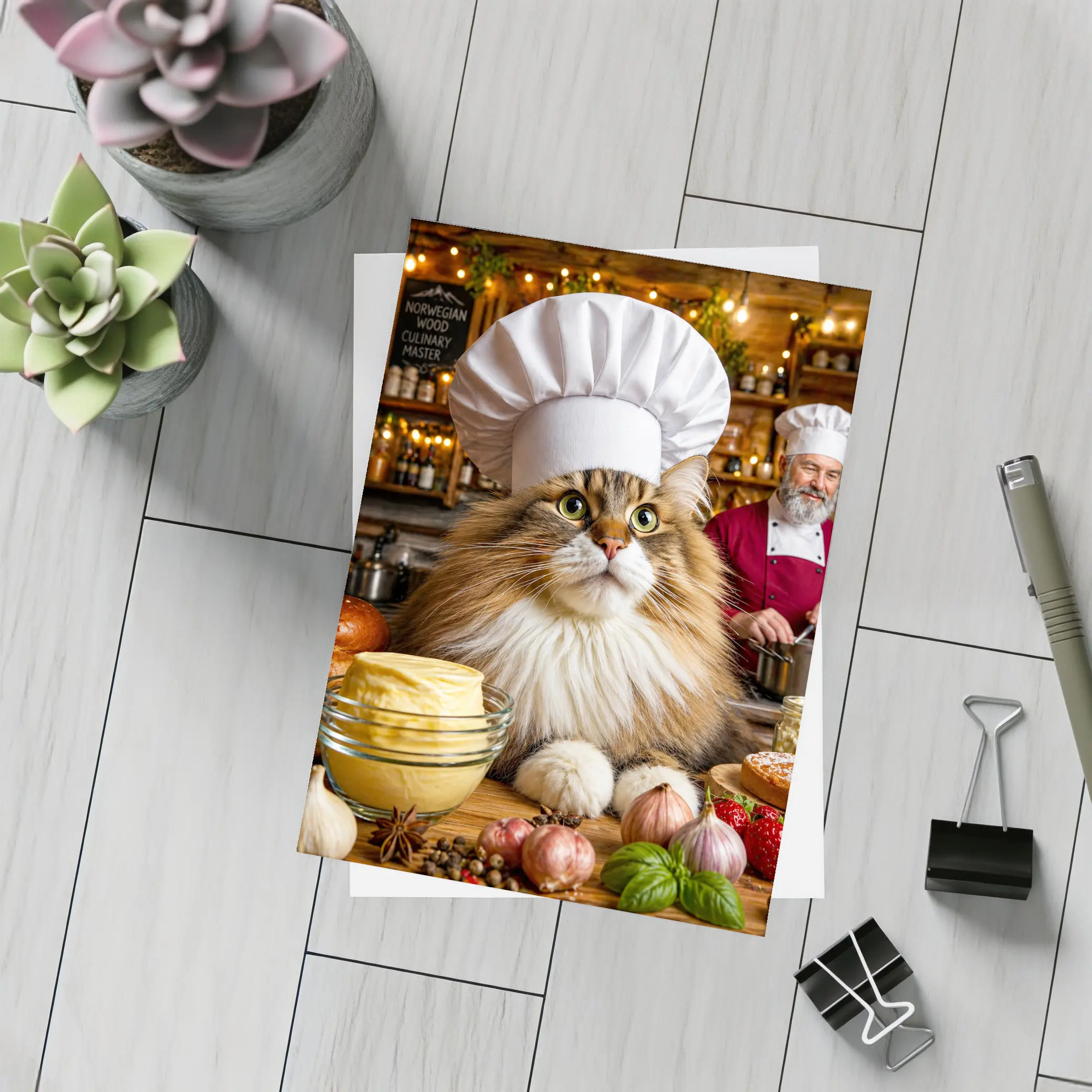 Norwegian Forest Cat Chef Cozy Kitchen – Postcards