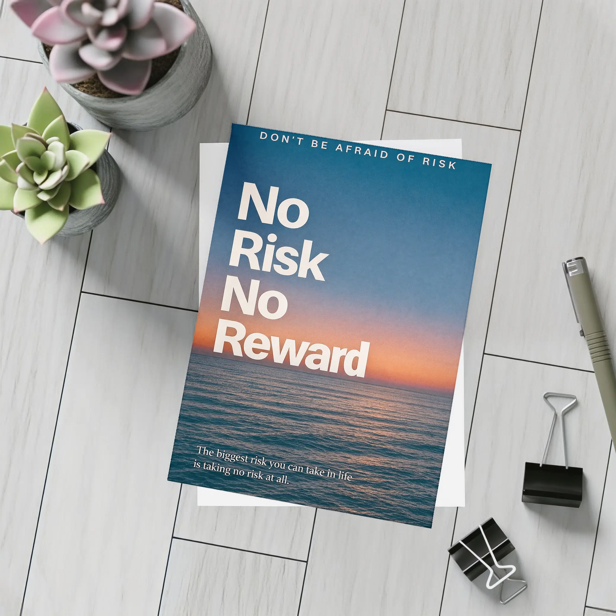 No Risk No Reward Ocean Sunset Quote – Postcards