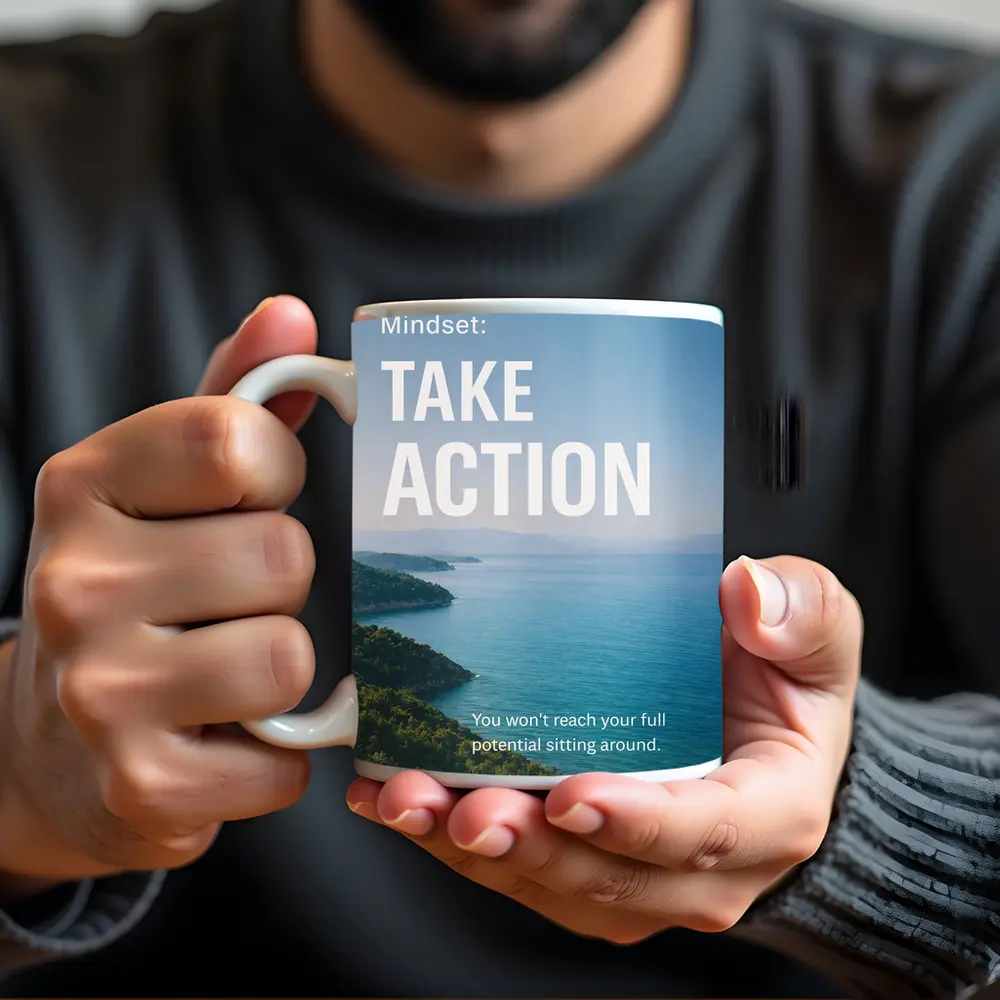 Take Action Mindset Quote Coastal Ocean View – Mugs