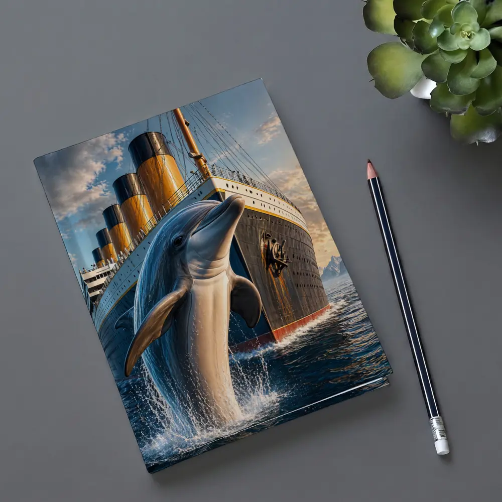 Dolphin Leaping Beside Ocean Liner Ship – Notebooks