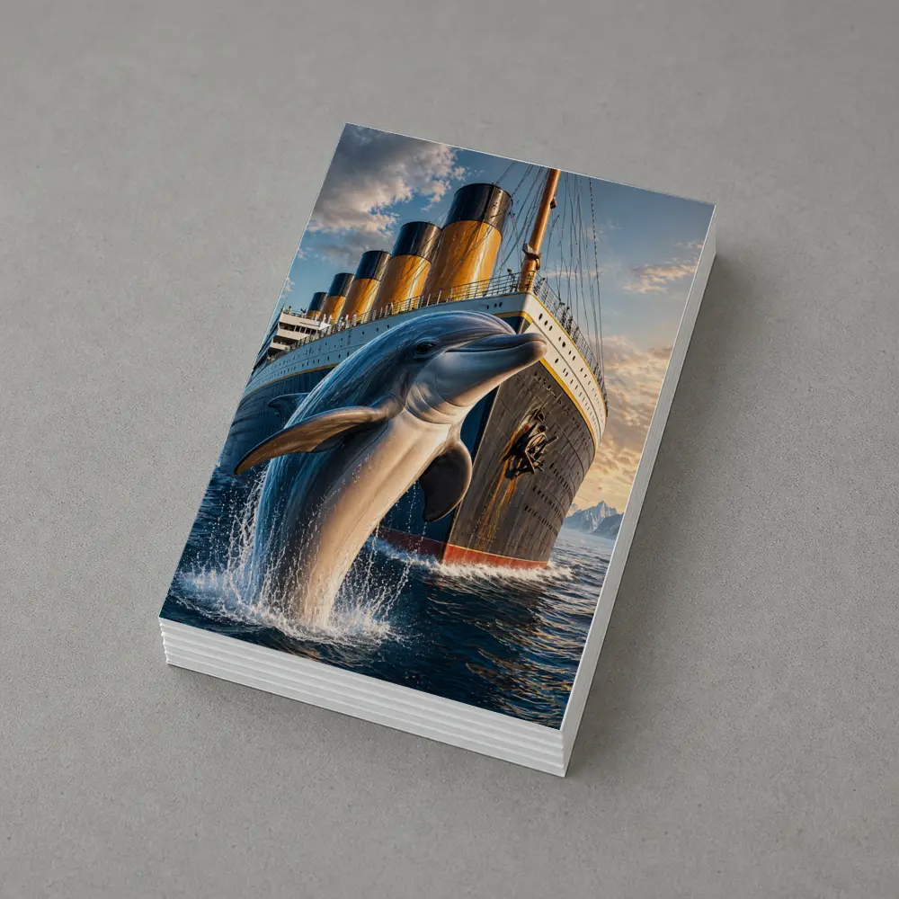 Dolphin Leaping Beside Ocean Liner Ship – Postcards