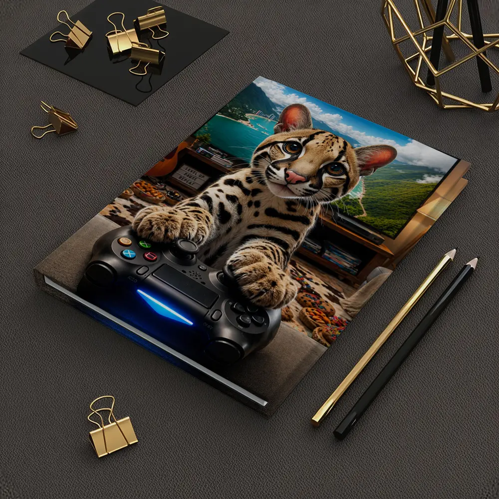 Ocelot Playing Video Game Controller Cozy Room – Notebooks