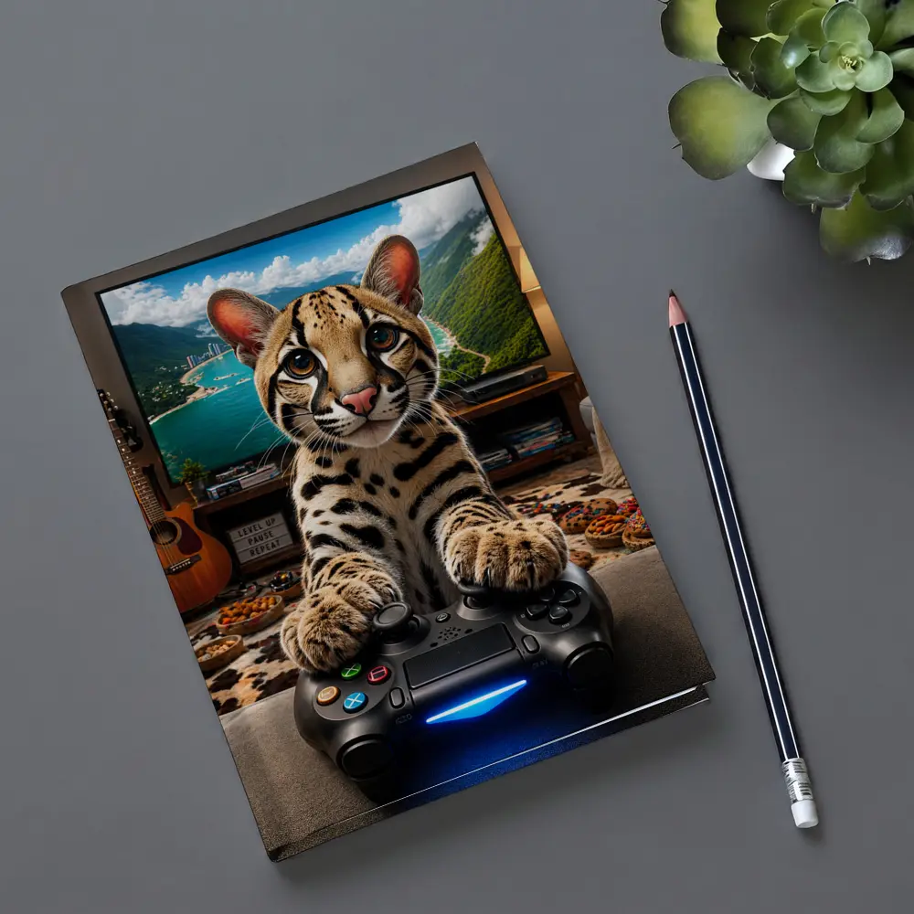 Ocelot Playing Video Game Controller Cozy Room – Notebooks