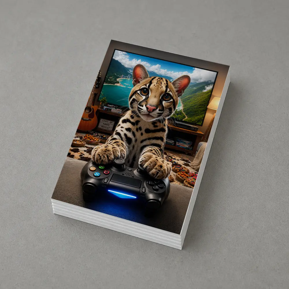 Ocelot Playing Video Game Controller Cozy Room – Postcards